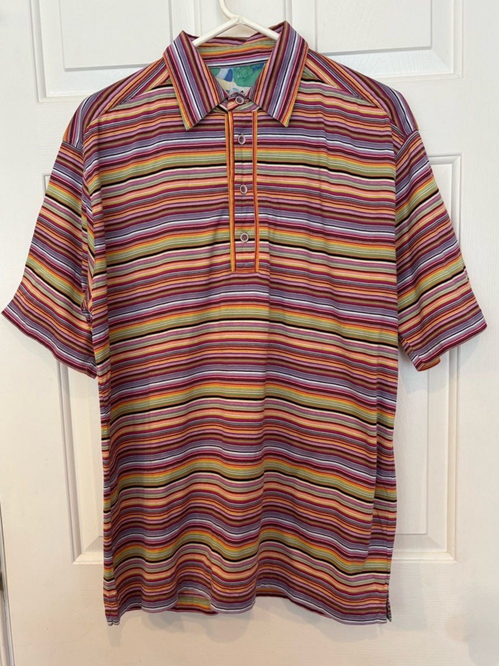 Robert Graham Short Sleeve Polo Large L Striped Shirt Multicolor 4 Button Men